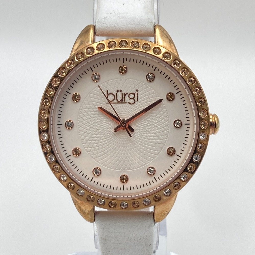 Burgi Women's Watch 35mm Rose Gold Tone Crystals Geometric Dial New Battery 8.5"